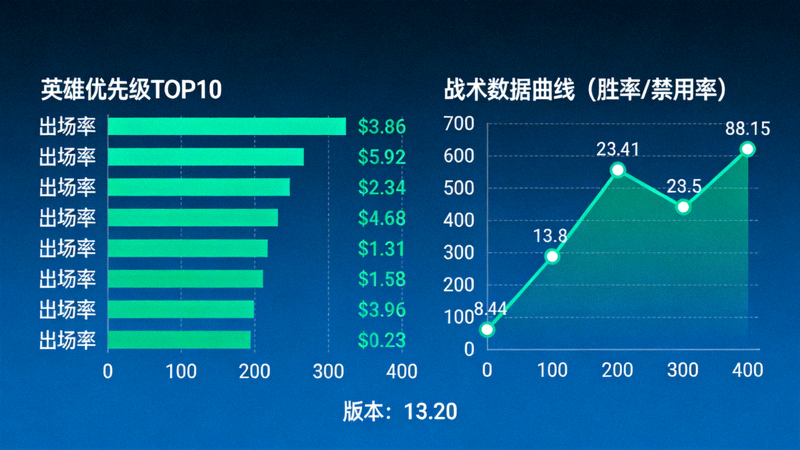 LOL版本趋势分析配图，展示英雄优先级分布与战术数据曲线