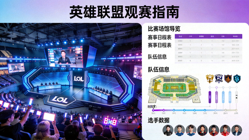 英雄联盟观赛指南配图，展示比赛场馆与观赛资料整理页面
